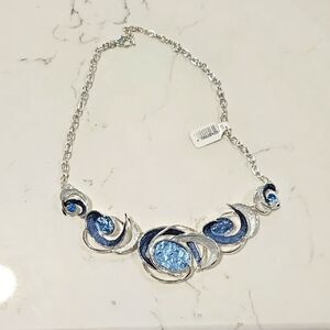 NWT  Silver and Blue 16"+2" OCEAN Necklace